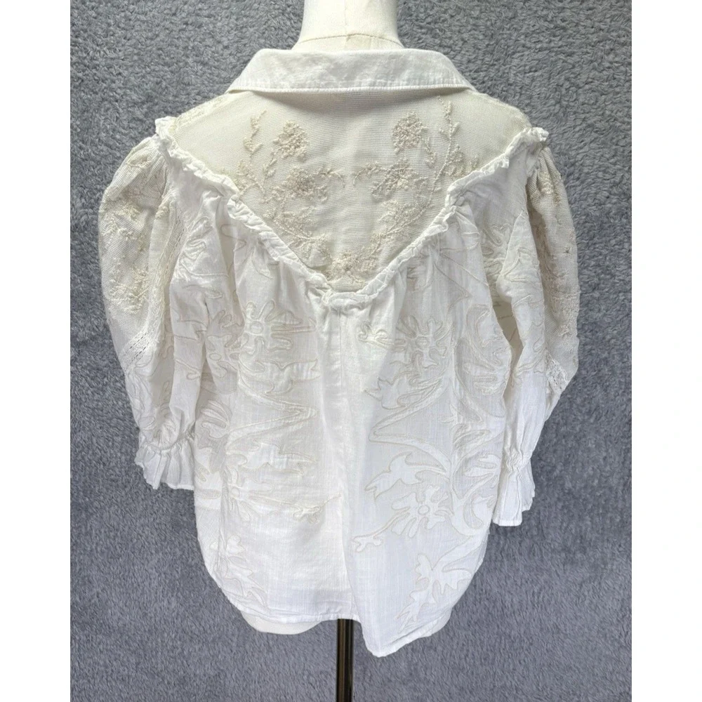 Anthropologie Womens M Heirloom Swing Blouse Ivory Embroidered Lace Boho Oversiz